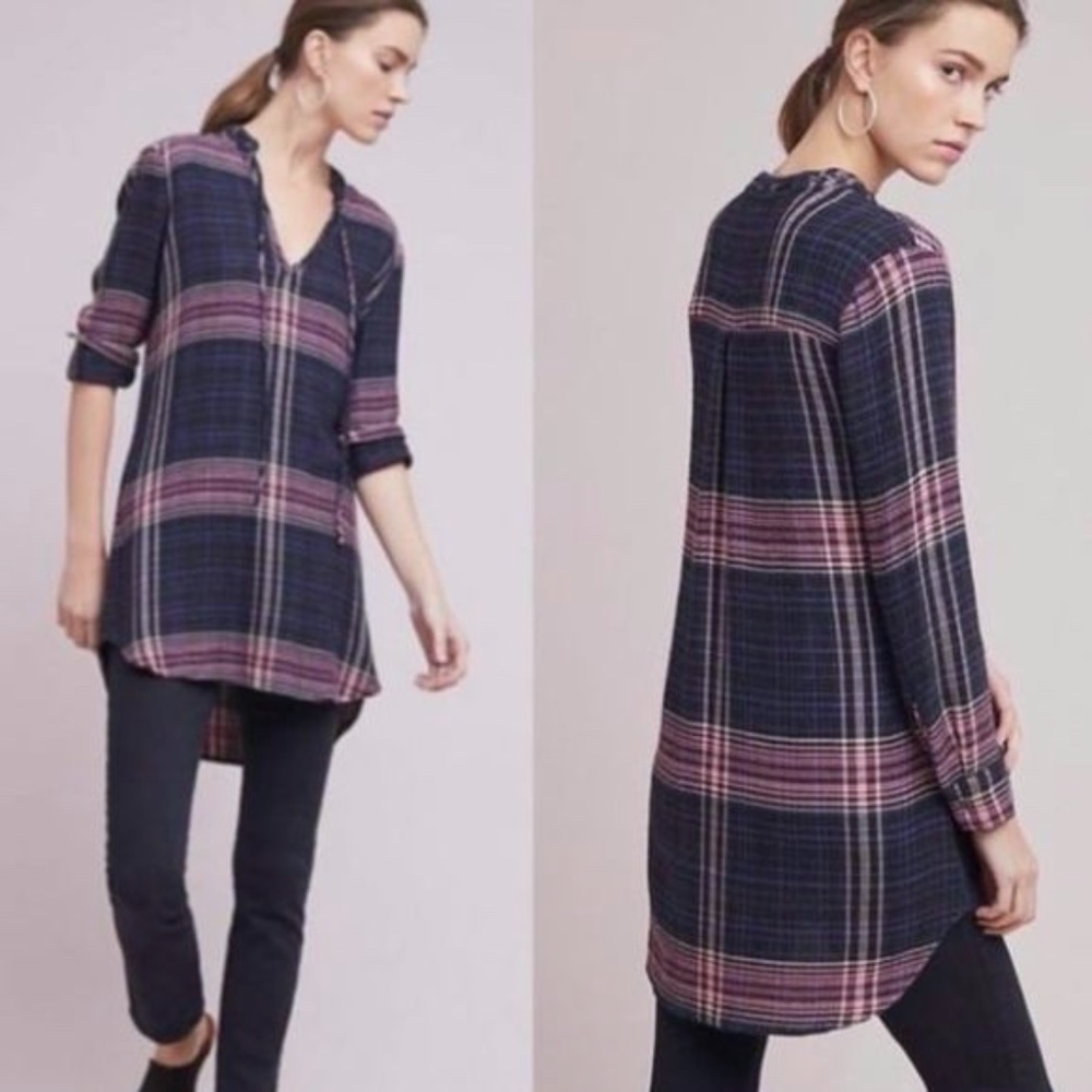 CLOTH & STONE Navy Plaid Shirtdress - Sz XS